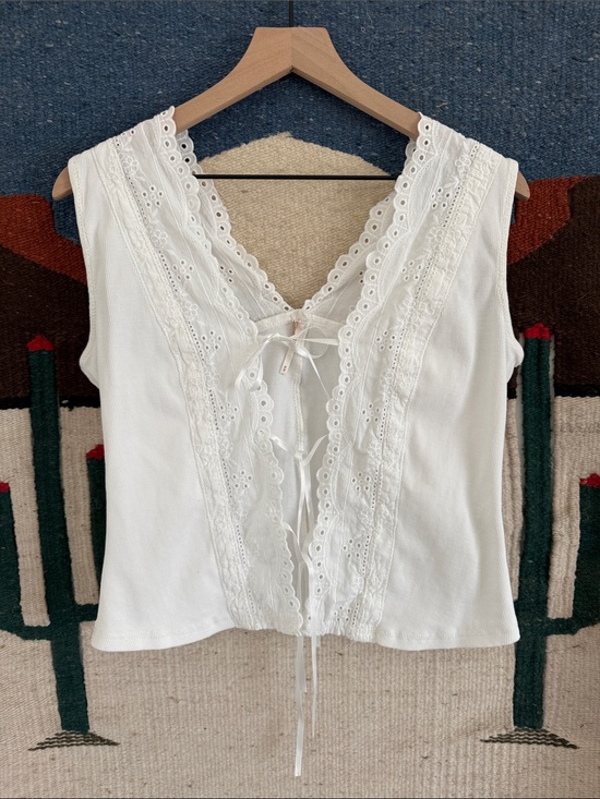 Free People Tops - Free People White Lace-Trim V-Neck Camisole